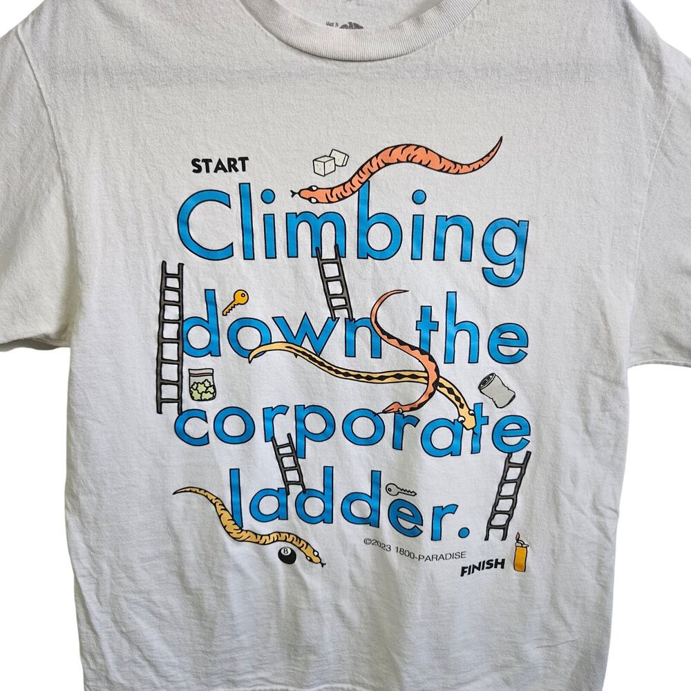 Paradise Size M Climbing Down The Corporate Ladder Tee Shirt White Cotton Funny - Picture 2 of 5